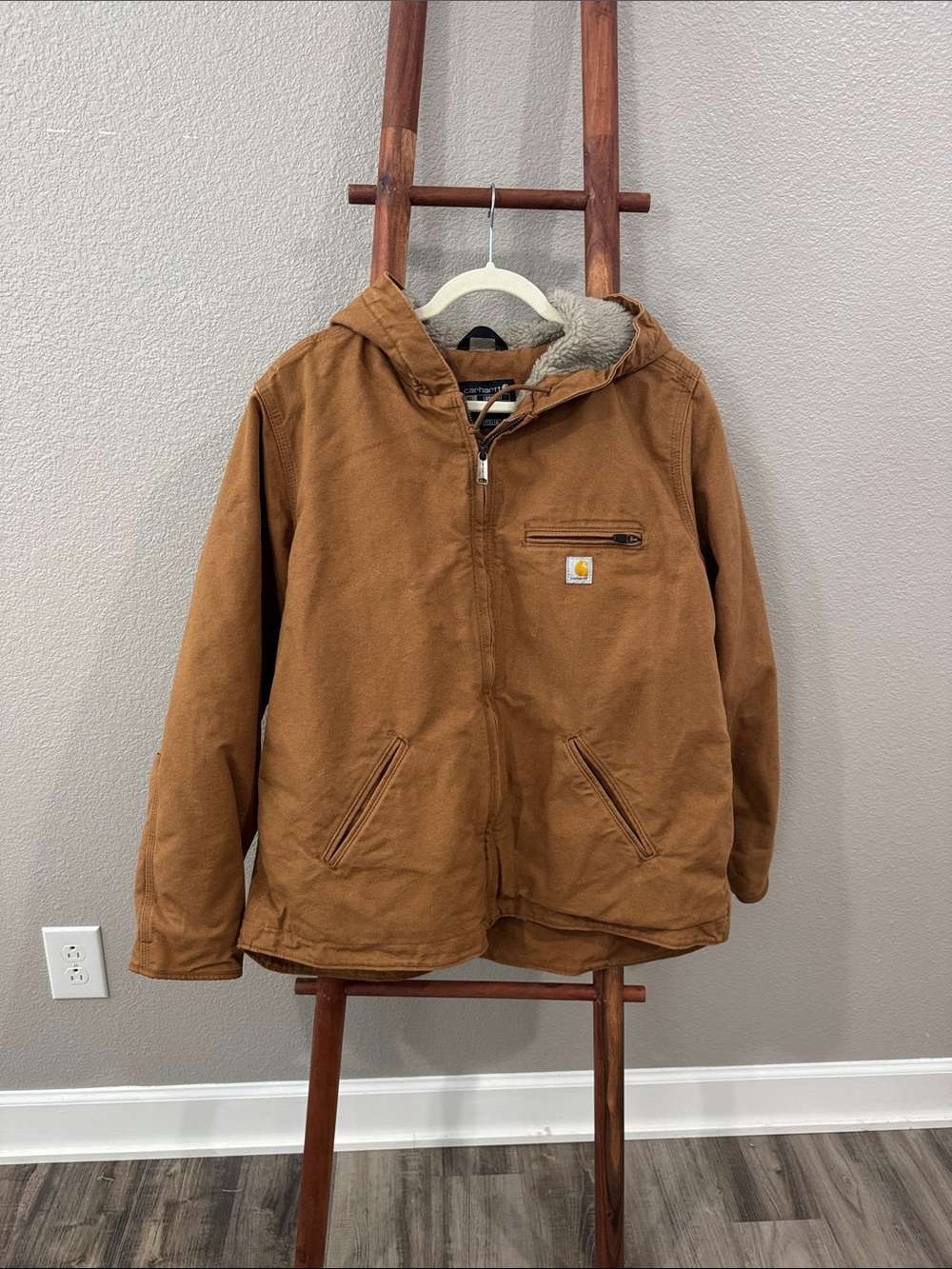Carhartt Loose-Fit Washed Duck Sherpa-Lined Hooded Jacket for Women XL 16-18